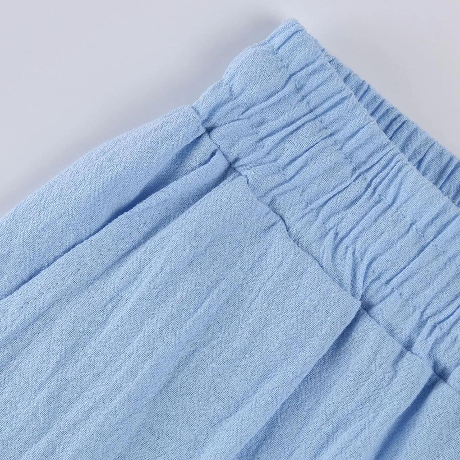 Womens Linen Pants Casual Straight Leg Lounge Pants Elastic High Waisted Drawstring Lightweight Trousers with Pockets
