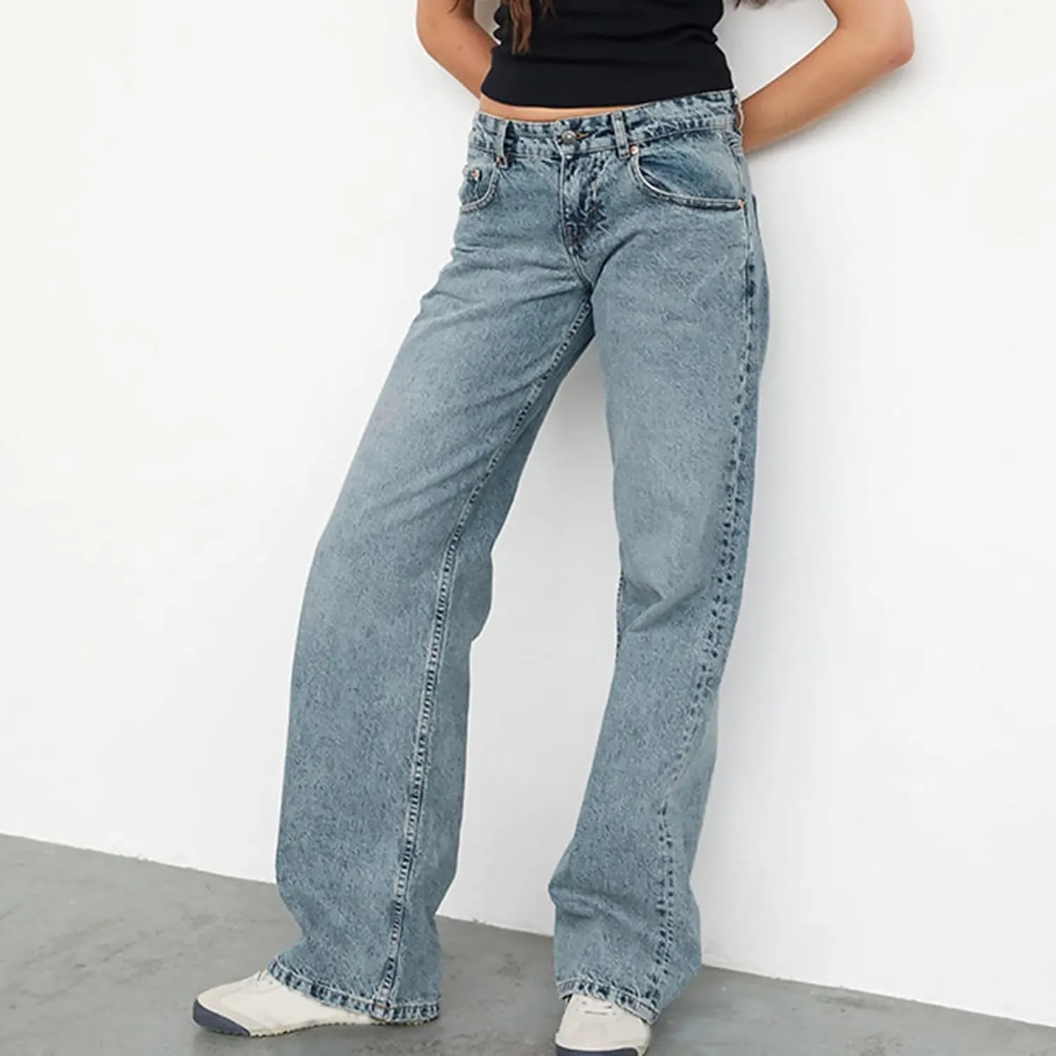 Womens Low Rise Mom Jeans Straight Leg Baggy Loose Fit Demin Pants Streetwear Classic Disco Retro Flared Denim Pants