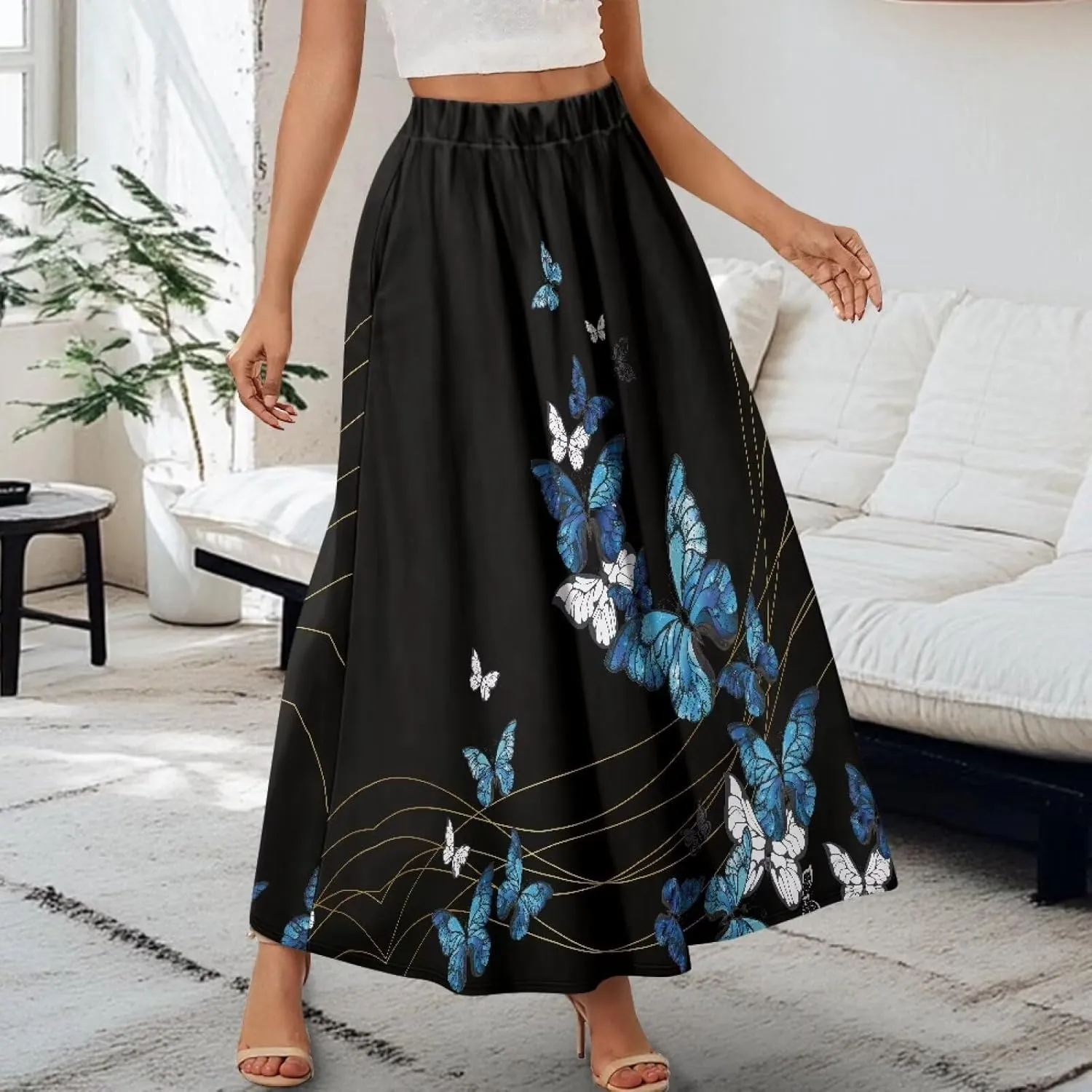 Women's Maxi Skirt Summer Pleated High Waisted Casual Long Skirts with Pockets S M L XL 2XL