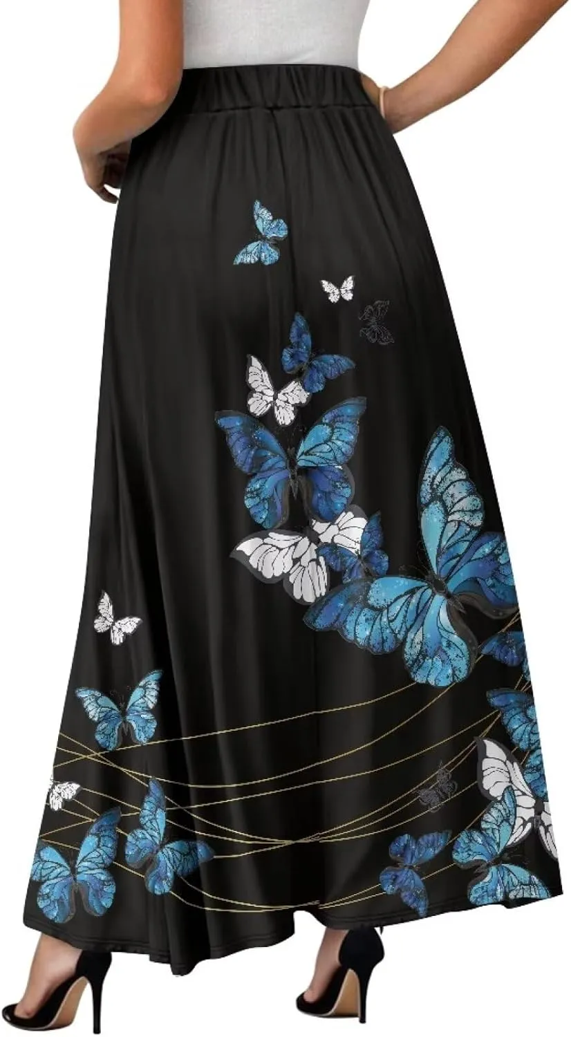Women's Maxi Skirt Summer Pleated High Waisted Casual Long Skirts with Pockets S M L XL 2XL