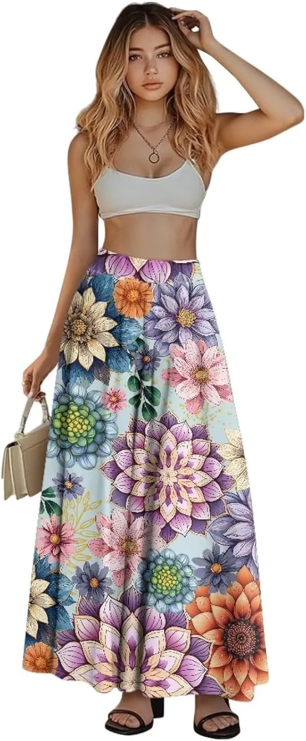 Women's Maxi Skirt Summer Pleated High Waisted Casual Long Skirts with Pockets S M L XL 2XL