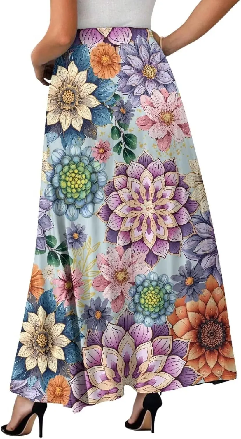 Women's Maxi Skirt Summer Pleated High Waisted Casual Long Skirts with Pockets S M L XL 2XL