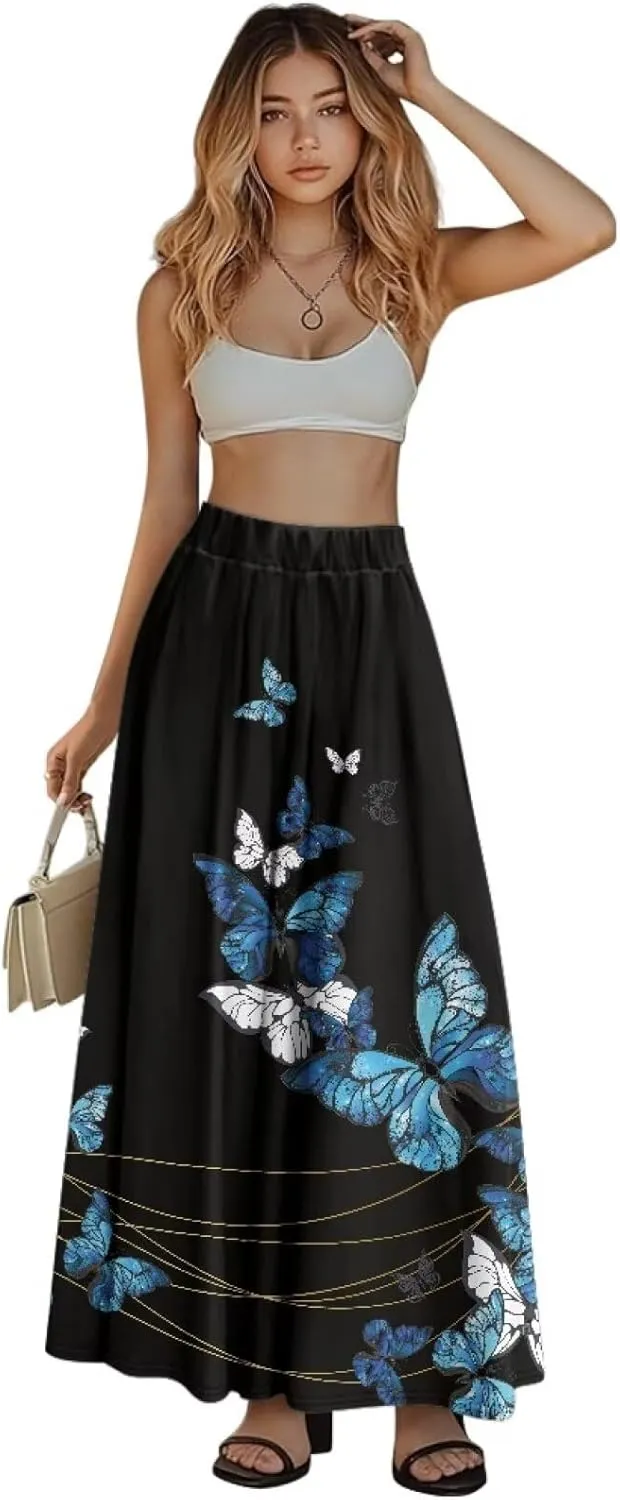 Women's Maxi Skirt Summer Pleated High Waisted Casual Long Skirts with Pockets S M L XL 2XL