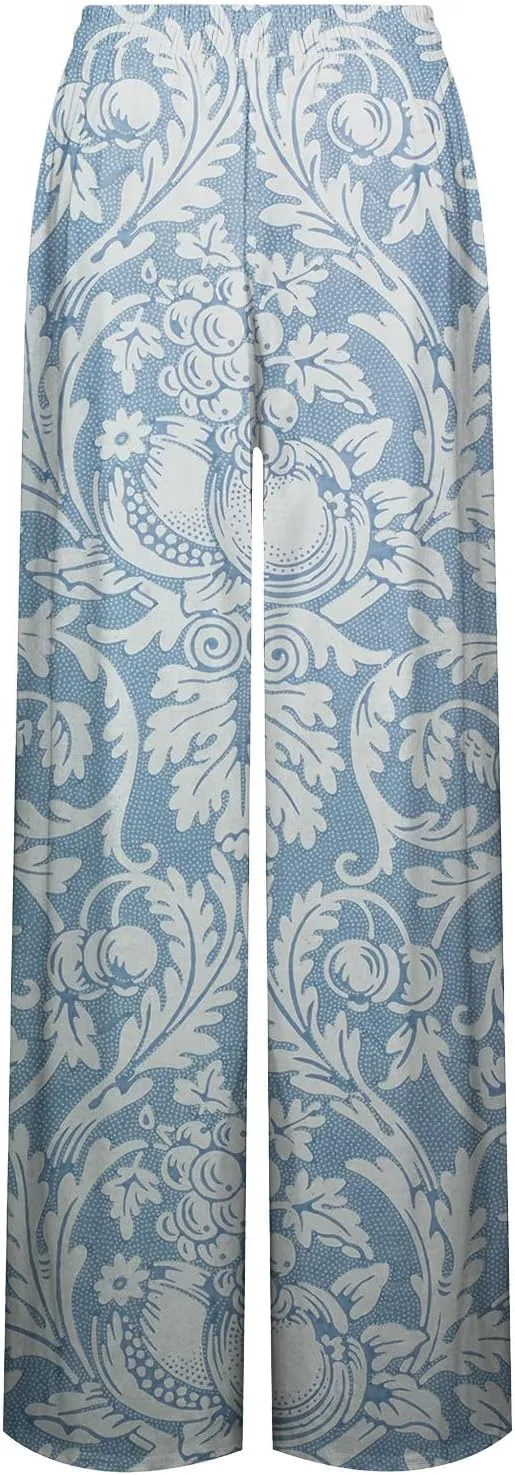 Women's Palazzo Pants Wide Leg High Waisted Lounge Casual Beach Boho Pants Elastic Drawstring Wide Leg Flowy Pants
