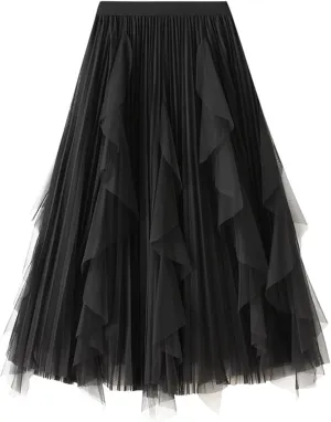 Women's Pleated Skirt Summer Long Beach Skirt Party Skirt Ladies High Waist Pleated A-Line Midi Skirt