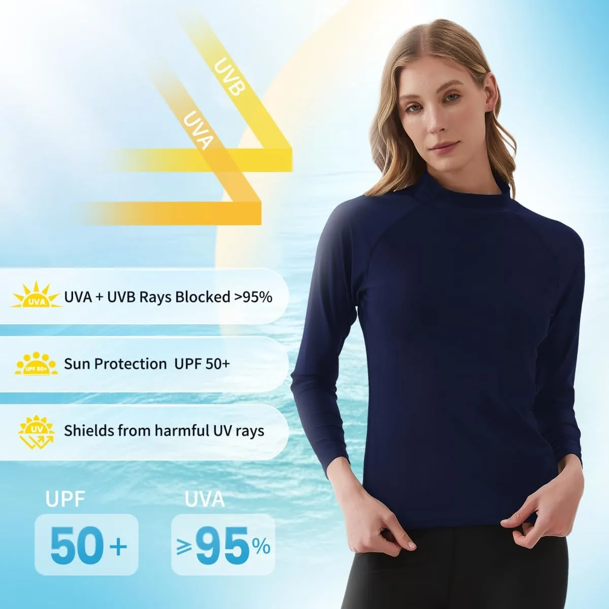Womens Rash Guard Long Sleeve UPF 50  UV Swim Shirt Quick Dry Sun Protection Water Rashguard Tops for Surfing