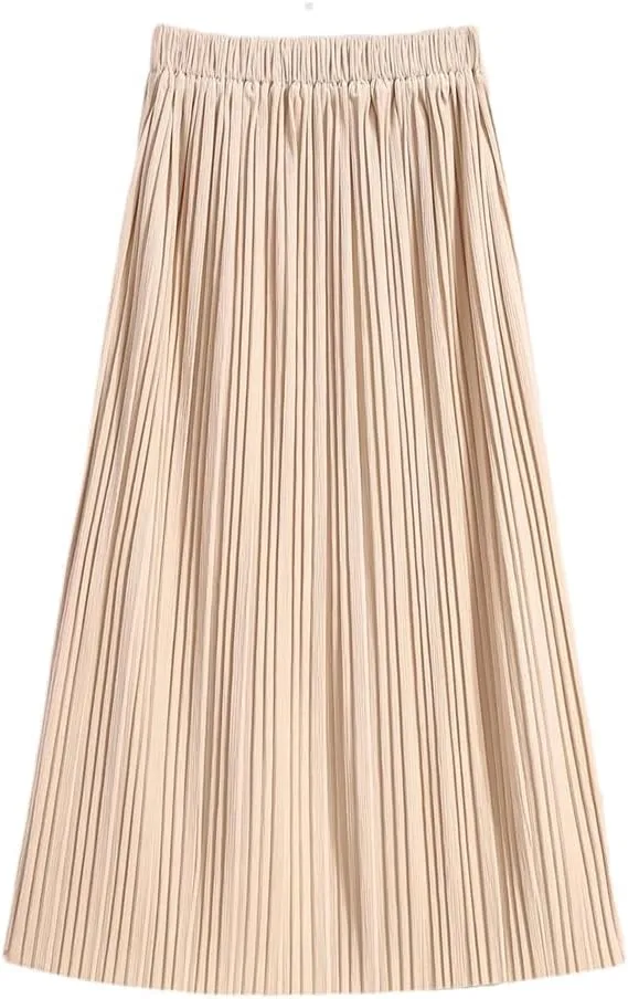 Women's Spring Autumn High Waist Casual Straight Skirt Mid-Length Pleated Skirt