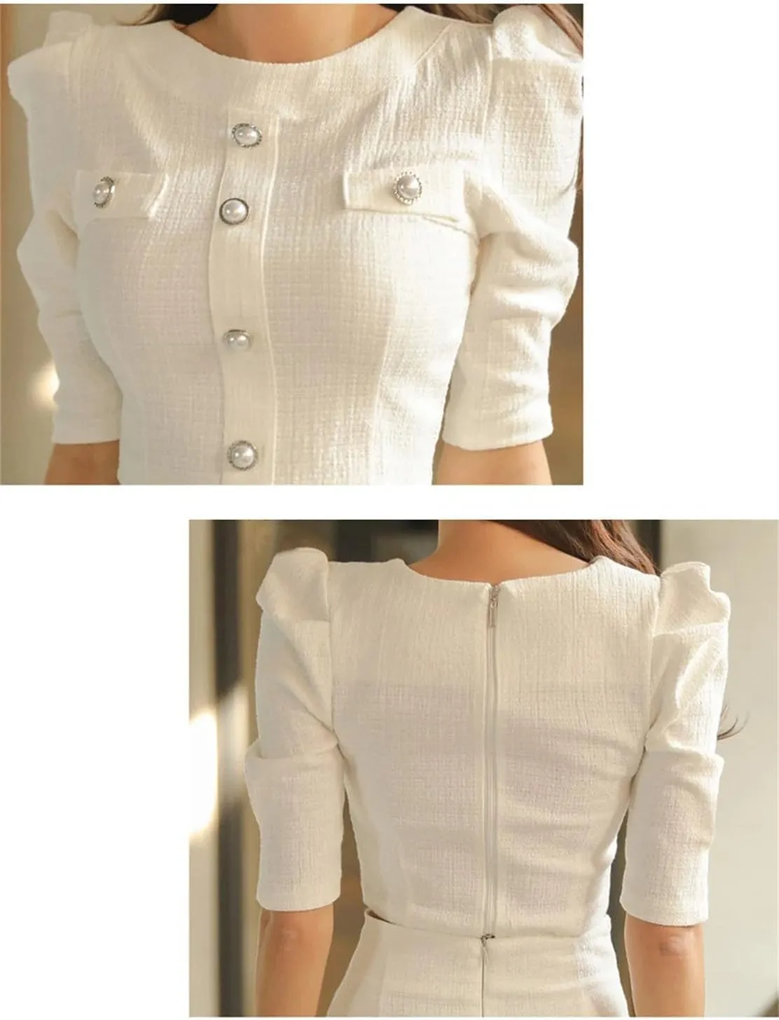 WomenS White Two Piece Set Short Top with Pencil Skirt Spring Office Casual Wear Slim Fit Stretch Fabric