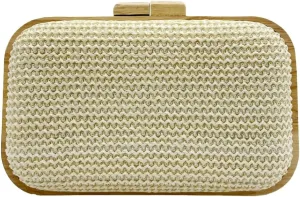 Wooden Clutch Purse for Women Straw Woven Evening Bag 2025 Bright Color Straw Handbag Chain Shoulder Bag for Party Prom