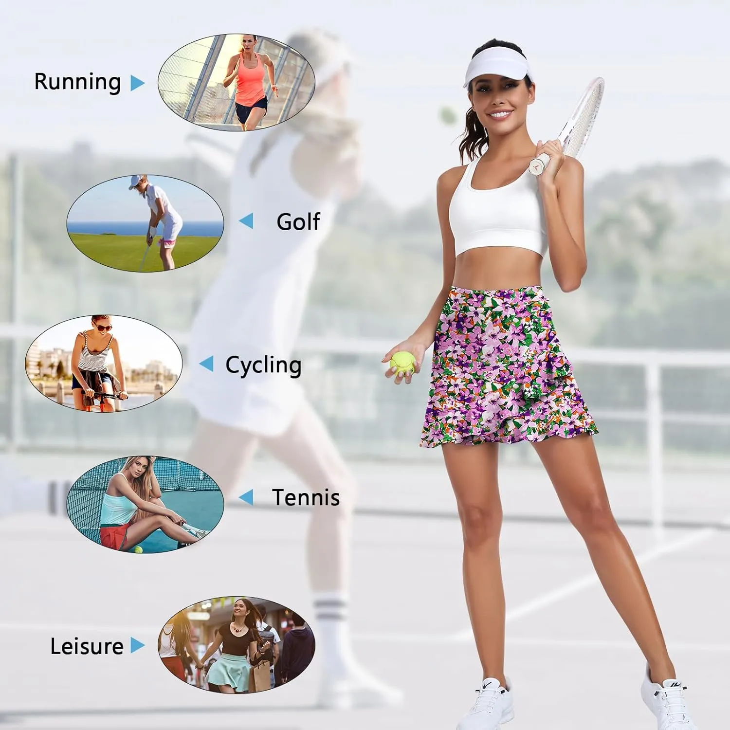 WOWENY Womens 20'' Knee Length Tennis Skirts Athletic Long Golf Skorts Skirts with Inner Shorts Pockets