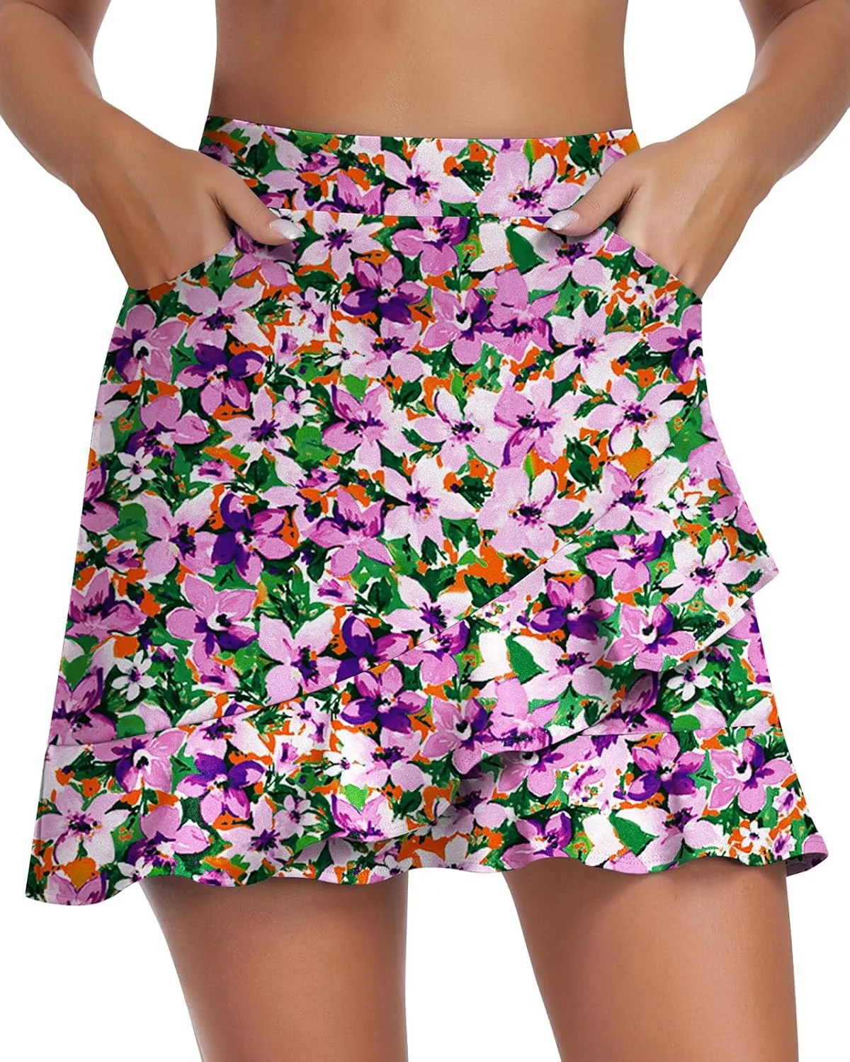 WOWENY Womens 20'' Knee Length Tennis Skirts Athletic Long Golf Skorts Skirts with Inner Shorts Pockets