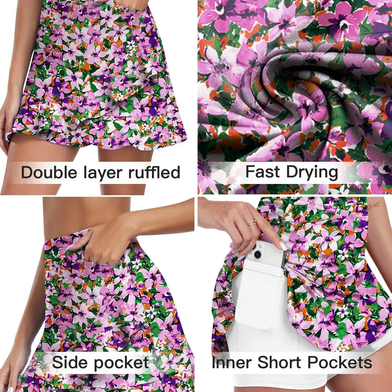WOWENY Womens 20'' Knee Length Tennis Skirts Athletic Long Golf Skorts Skirts with Inner Shorts Pockets