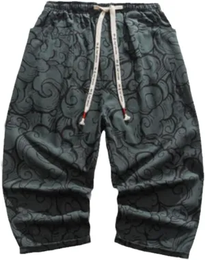Xingfenly Chinese Pants Joggers Men' Summer Harem Men Print Short Style Calf-Length Casual Baggy Shorts