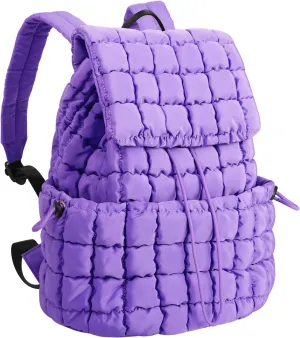 XSUIOY Quilted Backpack Purse for Women Small Lightweight Puffer Puffy College Laptop Backpack Nylon Casual Bookbag Daypack Top Flap Drawstring Padding Hiker Travel Gym Backpack(Purple)