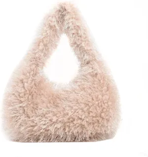 Y2K Fluffy Tote Purse Furry Hobo Bag Faux Fur Shoulder Bag Plush Underarm Handbag for Women, One Color, One Size