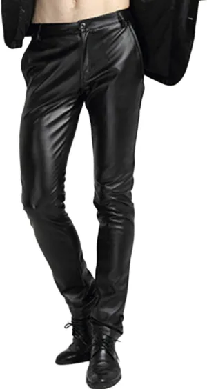 Yeokou Men's Skinny Straight Leg Tapered Pu Faux Leather Motorcycle Biker Pants