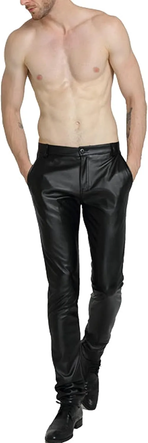 Yeokou Men's Skinny Straight Leg Tapered Pu Faux Leather Motorcycle Biker Pants