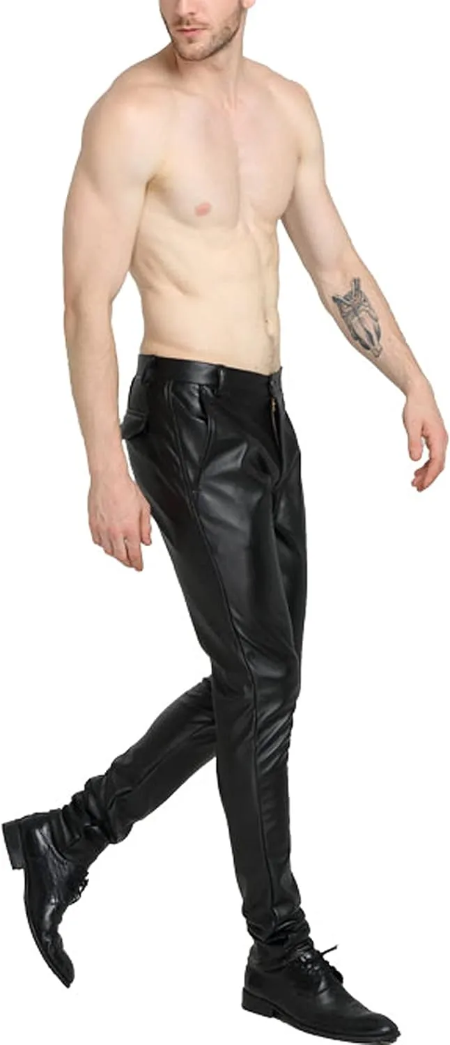 Yeokou Men's Skinny Straight Leg Tapered Pu Faux Leather Motorcycle Biker Pants