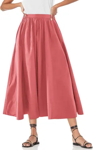 Yousify Womens A-Line Midi Skirts Casual Elastic High Waist Flowy Swing Pleated Beach Boho Long Skirt with Pocket