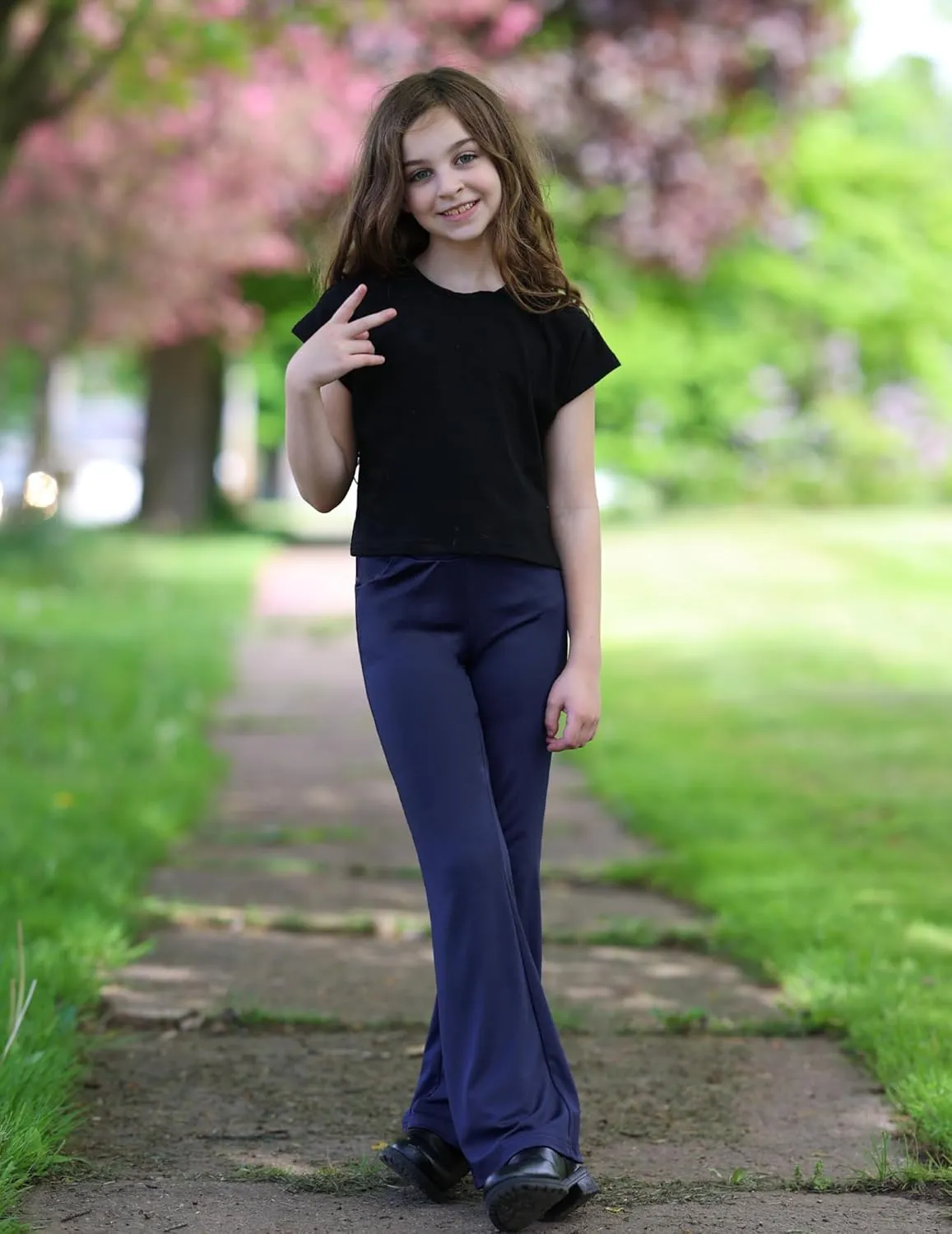 Zaclotre Girls Flare Leggings High Waisted V Crossover Casual Yoga Bell Bottoms with Pockets Pants for Kid