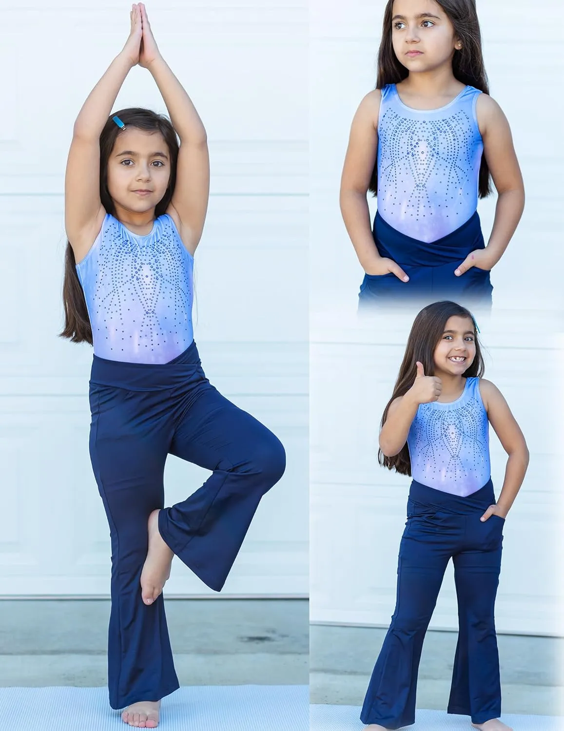 Zaclotre Girls Flare Leggings High Waisted V Crossover Casual Yoga Bell Bottoms with Pockets Pants for Kid