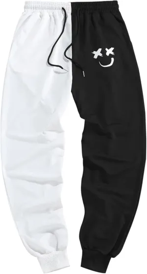 ZAFUL Men's Sweatpants Tapered Gym Running Workout Pants Cartoon Face Print Athletic Drawstring Joggers with Pockets
