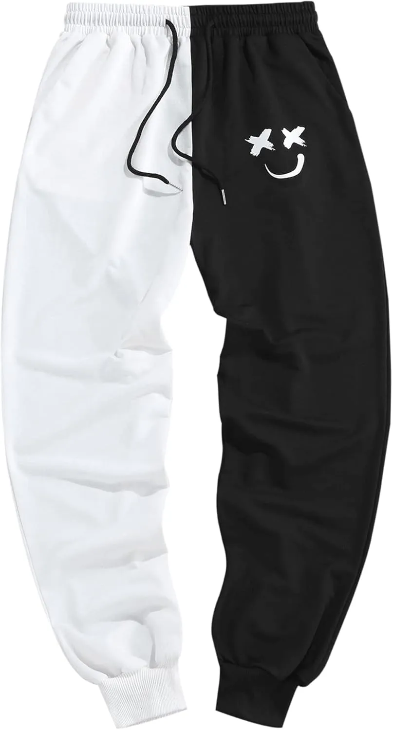 ZAFUL Men's Sweatpants Tapered Gym Running Workout Pants Cartoon Face Print Athletic Drawstring Joggers with Pockets