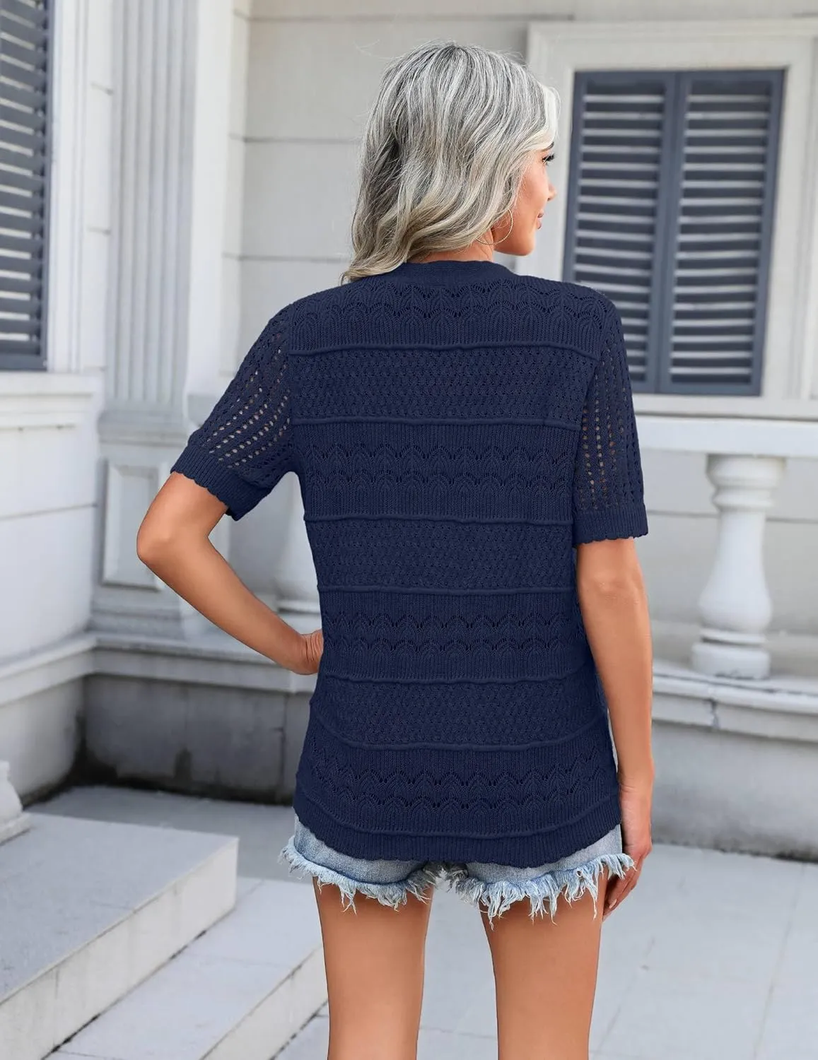 Zeagoo Women's 2025 Summer Short Sleeve Crochet Cardigan V Neck Cropped Lightweight Button up Bolero Shrug Sweater