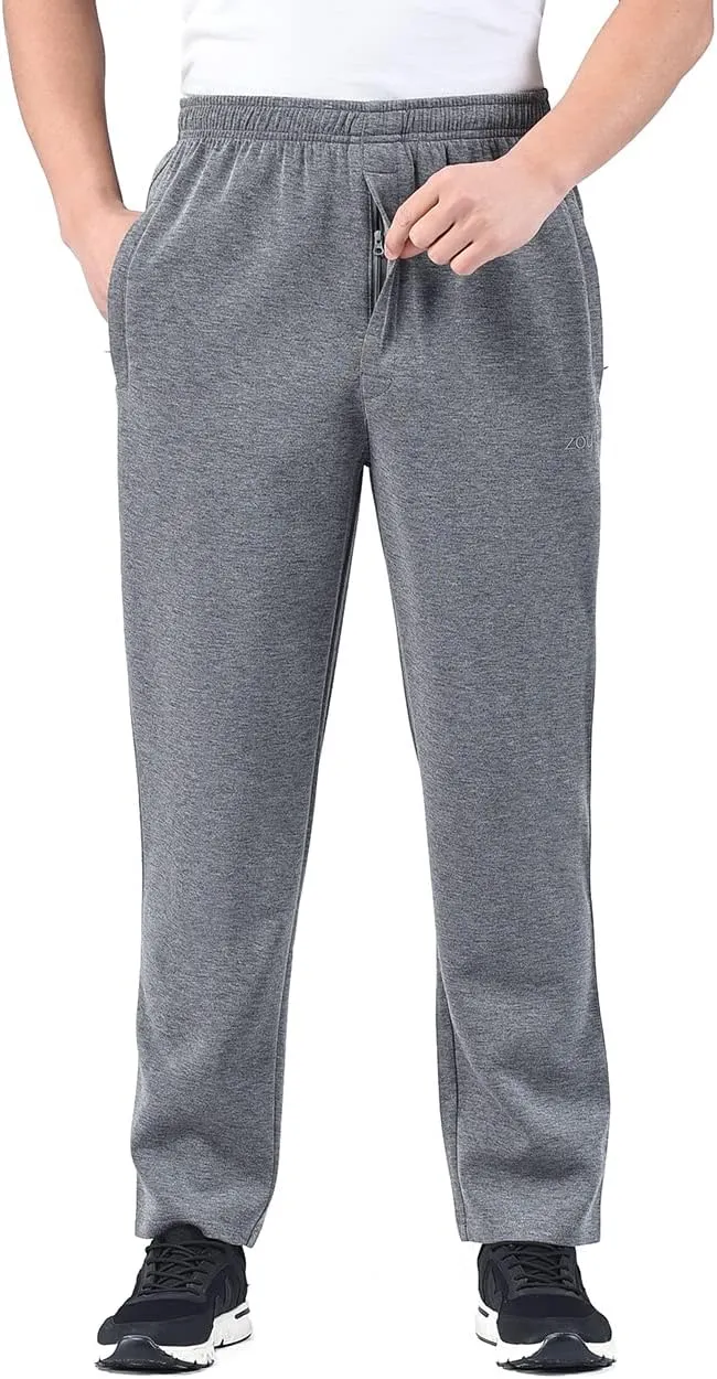 Zoulee New Men's Classic Drawstring-Waist Jogger Pants Sweatpants with Zipper Fly