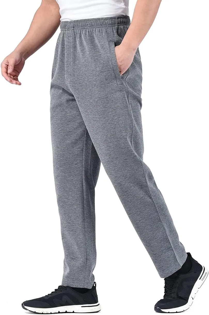 Zoulee New Men's Classic Drawstring-Waist Jogger Pants Sweatpants with Zipper Fly
