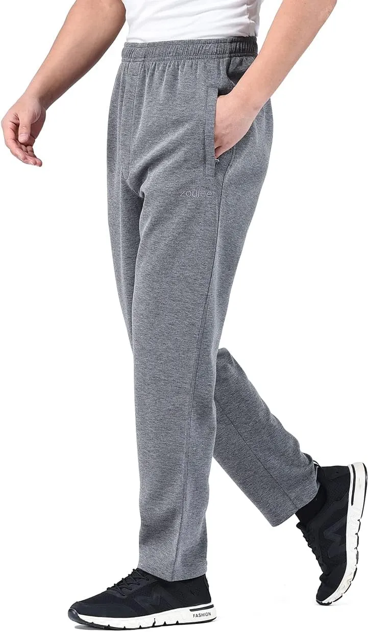 Zoulee New Men's Classic Drawstring-Waist Jogger Pants Sweatpants with Zipper Fly